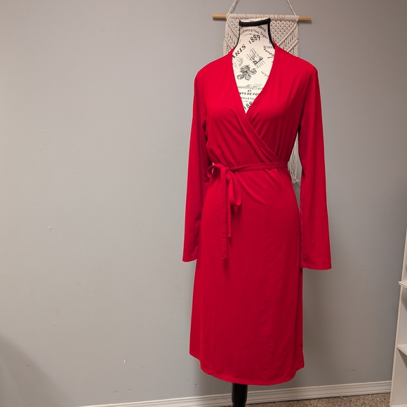 Weekenders Vibrant Red Women's Robe Wrap Dress Medium Lounge Soft Long Sleeve - Picture 2 of 6
